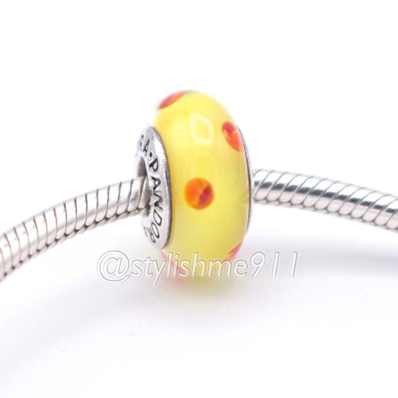 Authentic PANDORA Yellow Orange Polka Dots Glass Murano -  790623 - Picture 4 of 9